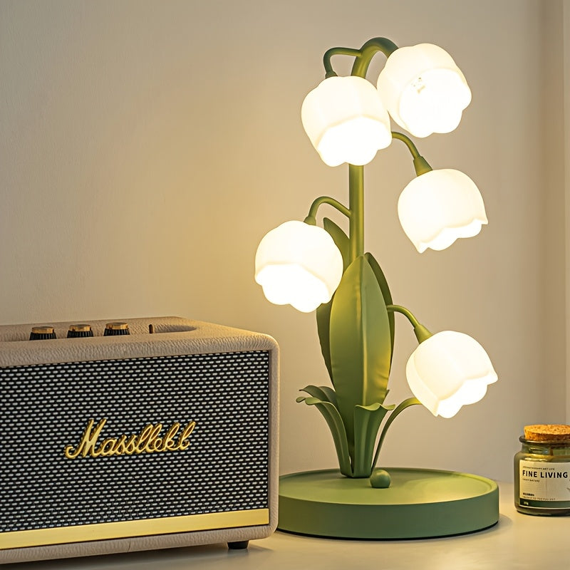 Elegant USB-Powered Flower Table Lamp with Faux Calla Lily Design - Modern Rustic Style, Matte Finish, 3-Light & Single-Light Modes, Ideal for Bedroom, Living Room, and Bar Ambiance, Table Lamp for Bedroom