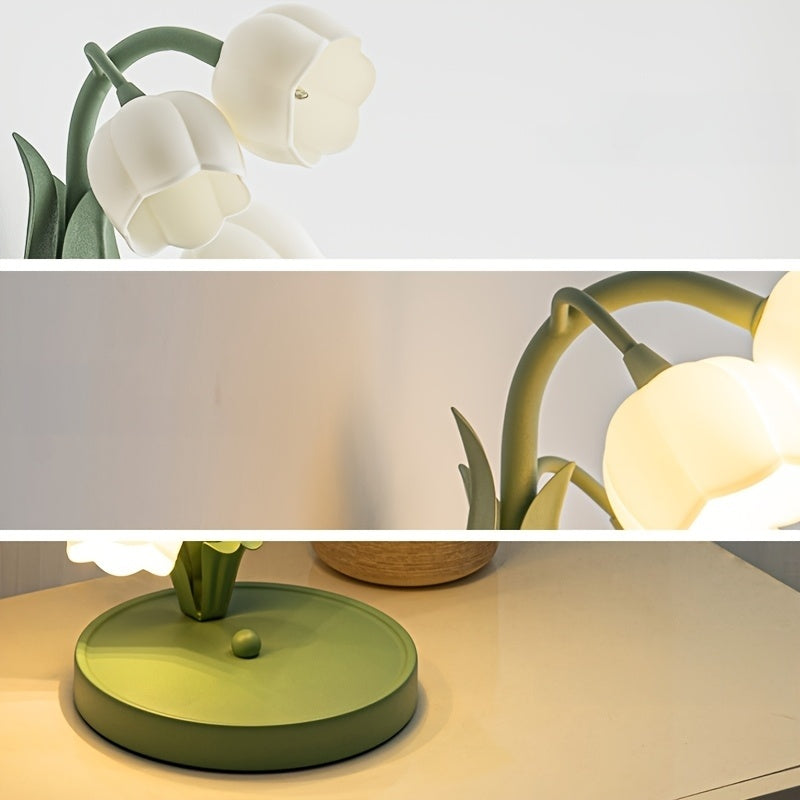 Elegant USB-Powered Flower Table Lamp with Faux Calla Lily Design - Modern Rustic Style, Matte Finish, 3-Light & Single-Light Modes, Ideal for Bedroom, Living Room, and Bar Ambiance, Table Lamp for Bedroom