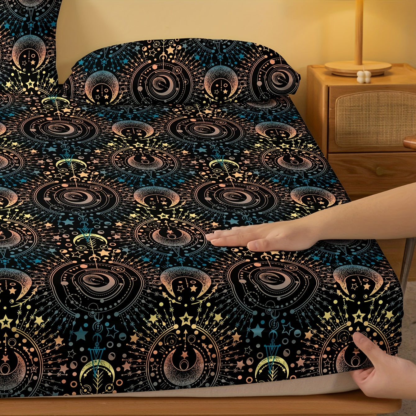 1pc Simple Modern Vast Universe Pattern Printed Fleece Fitted Sheet, Bedroom Use Printed Bed Cover, Mattress Cover, Mattress Protector, Protective Cover, Bedding Does Not Include Pillowcase