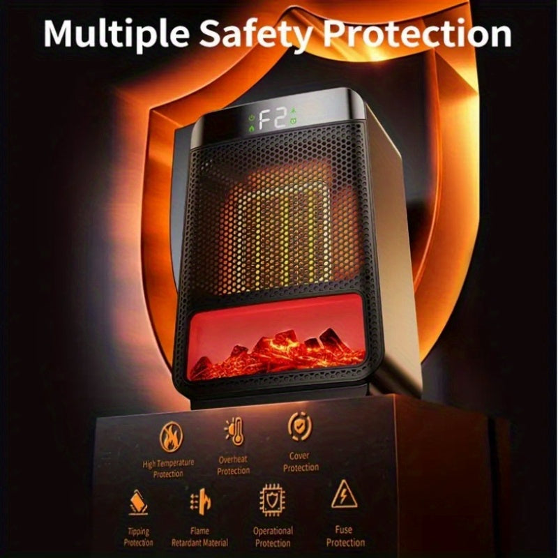 Electric Fireplace Heater for Indoor Use, 1500W Space Heater Fireplace with 3D LED Flame, Double Safety Protection, Portable Fireplace Heater for Home Office Christmas Decoration