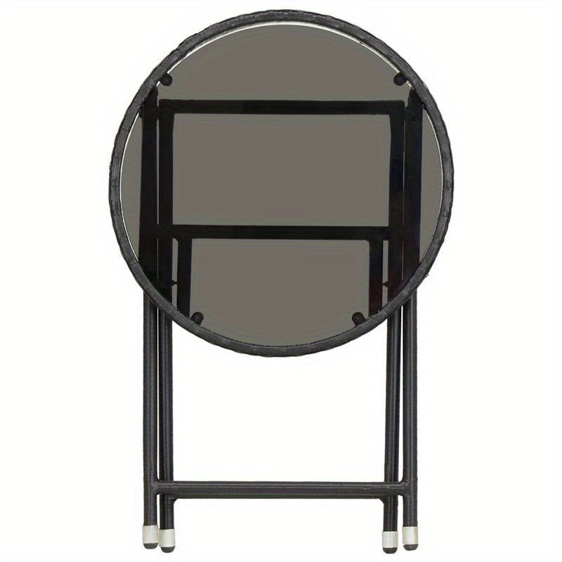 Table basse noire en poly rotin et verre trempé de 23.62 pouces