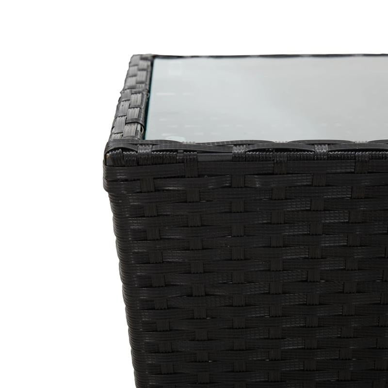 Table basse noire 16.34x16.34x16.93 pouces en rotin synthétique et verre trempé