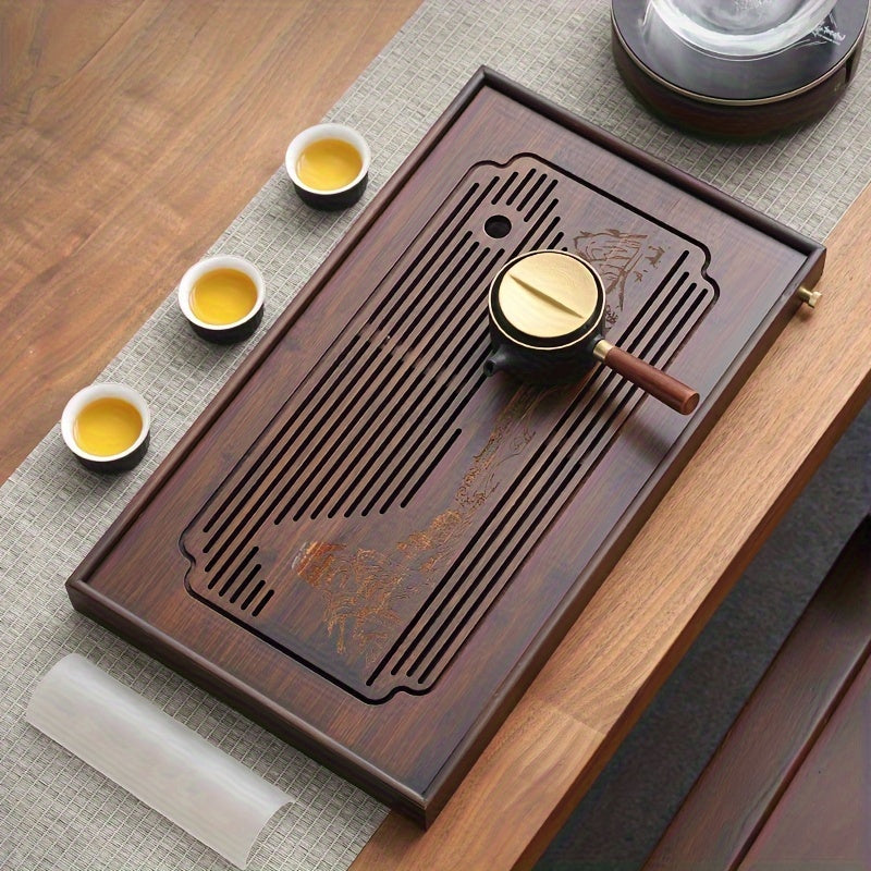 1pc Plateau à Thé en Bambou Exquis et Atmosphérique, Table à Thé à Double Usage Simple pour la Maison, Ensemble de Thé Kung Fu Petite Table à Infusion Sèche, Convient pour Salle de Thé, Bureau, Extérieur, Usage Domestique, Thé Kung Fu