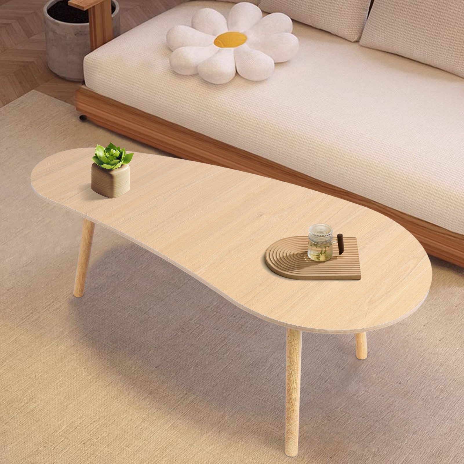 Petit Table À Café, Table À Thé Moderne Du Milieu Du Siècle, Centre de Salon Minimaliste Avec Table À Café En Forme de Mango