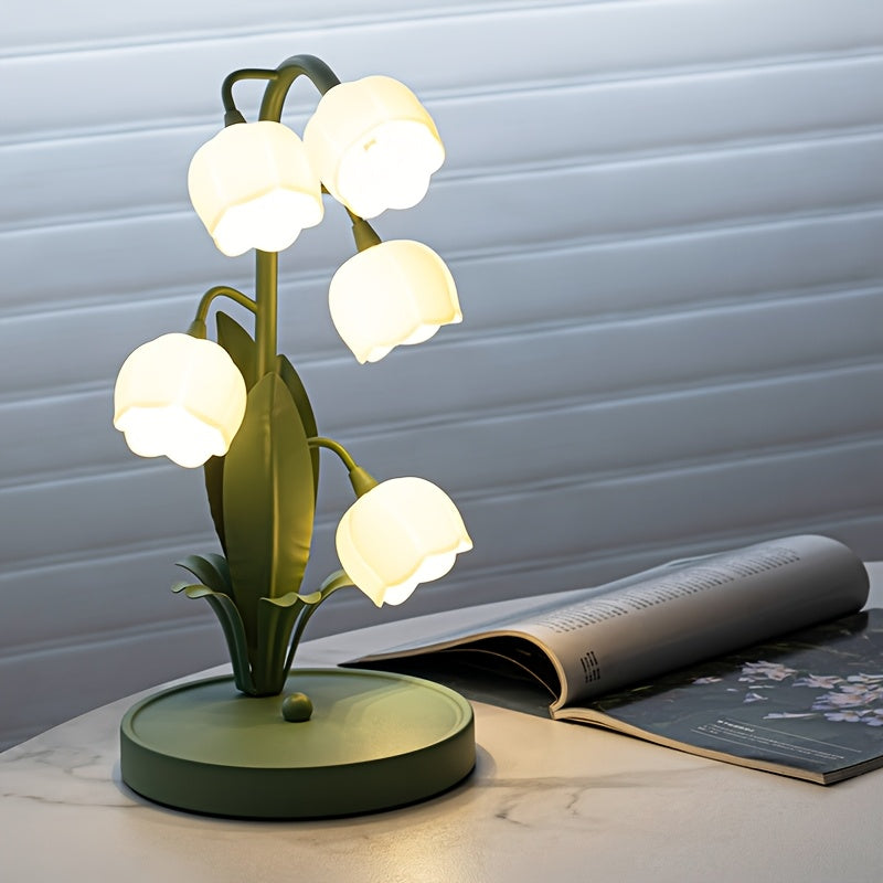 Elegant USB-Powered Flower Table Lamp with Faux Calla Lily Design - Modern Rustic Style, Matte Finish, 3-Light & Single-Light Modes, Ideal for Bedroom, Living Room, and Bar Ambiance, Table Lamp for Bedroom