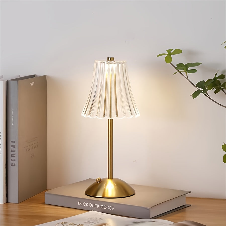 Modern retro LED crystal table lamp, art deco style crystal atmosphere lamp, touch-adjustable light effect, promote romantic and comfortable atmosphere, suitable for various room types