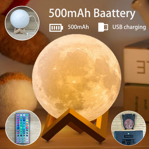 1pc 2024 Moon Lamp, 128 Colors, Birthday Gift, Table Lamp, Night Lamp, Bedside Lamp, LED Lamp, USB Lamp, Soft Warm Light Lamp, Rechargeable Night Light, Lamp for Bedroom, Room Decor Light, Table Lamp