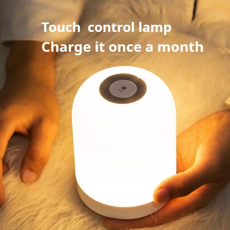 Dimmable Touch Bedside Table Lamp - Portable LED Nightstand Light with Warm White, 3 Colors, Rechargeable Battery for Bedroom, Nursery, Bathroom, Living Room - Modern Matte Finish