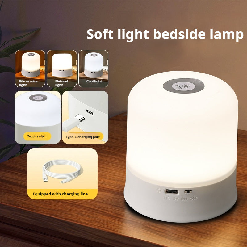 Dimmable Touch Bedside Table Lamp - Portable LED Nightstand Light with Warm White, 3 Colors, Rechargeable Battery for Bedroom, Nursery, Bathroom, Living Room - Modern Matte Finish
