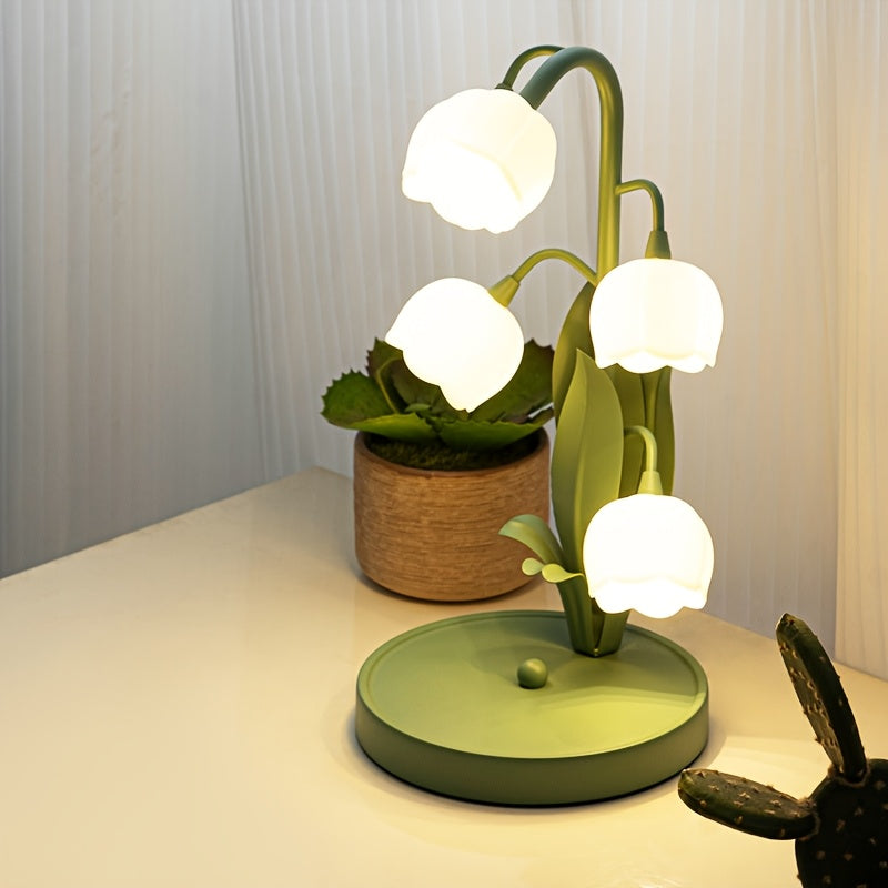 Elegant USB-Powered Flower Table Lamp with Faux Calla Lily Design - Modern Rustic Style, Matte Finish, 3-Light & Single-Light Modes, Ideal for Bedroom, Living Room, and Bar Ambiance, Table Lamp for Bedroom