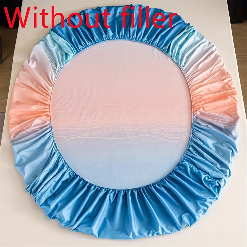 3pcs Polyester Printed Fitted Sheet Set - 1 Fitted Sheet With 2 Pillowcases No Filler, Gradient Blue Ocean Wave Design, Bedroom Decor
