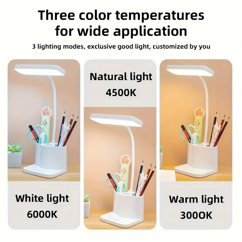 Rechargeable table lamp, reading lamp, desk lamp, Level 3 dimming, USB charging, table lamp with stand, for desk, office, for reading lighting, bedroom, home use