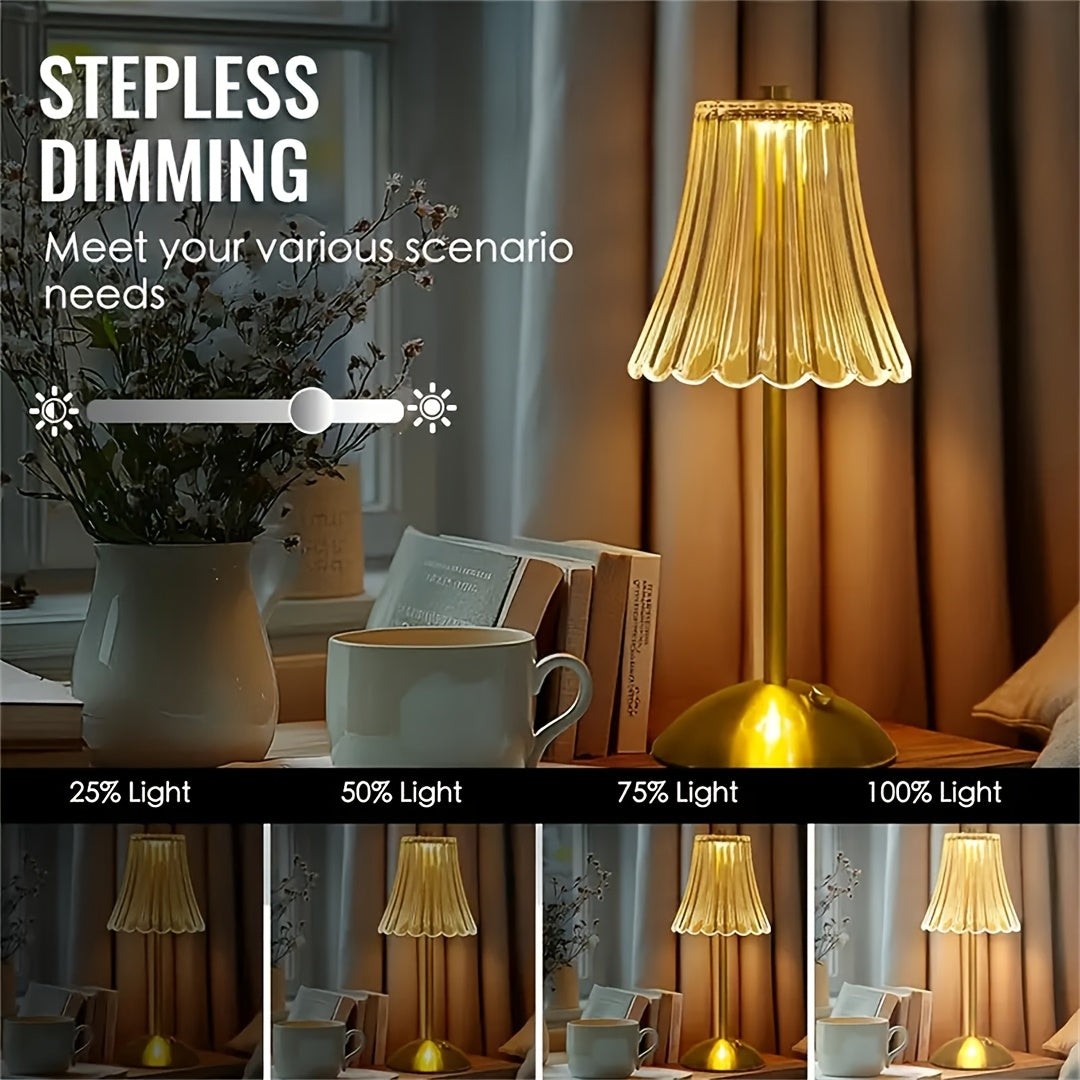 Modern retro LED crystal table lamp, art deco style crystal atmosphere lamp, touch-adjustable light effect, promote romantic and comfortable atmosphere, suitable for various room types