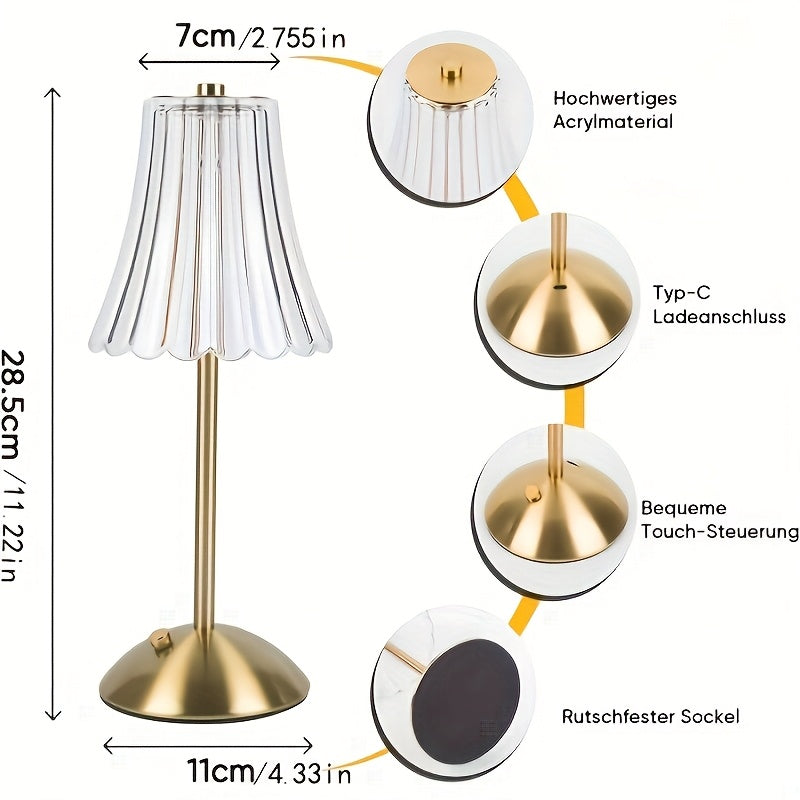 Modern retro LED crystal table lamp, art deco style crystal atmosphere lamp, touch-adjustable light effect, promote romantic and comfortable atmosphere, suitable for various room types