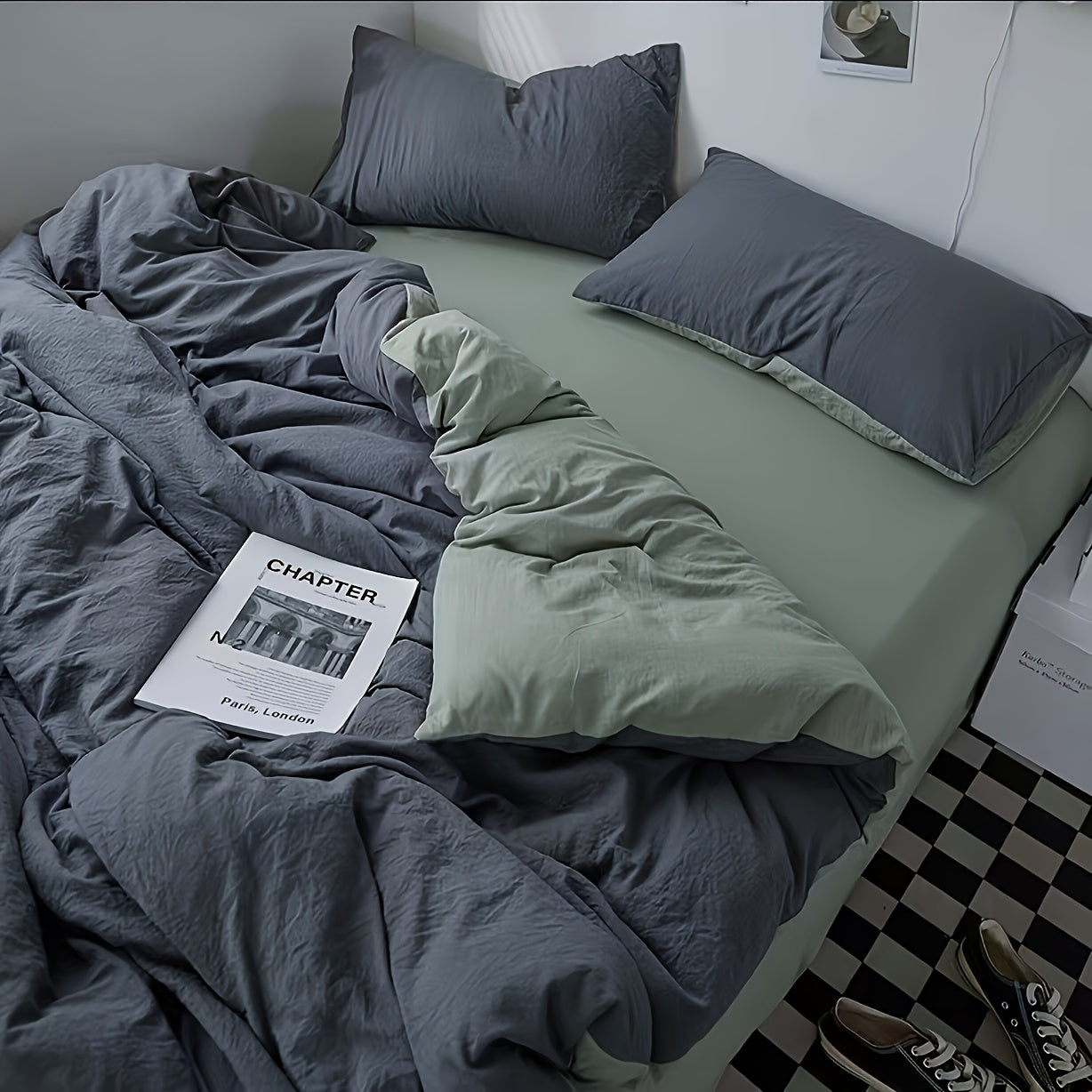 Four-piece RV bed set, bed sheet duvet cover, pillowcase, bedding, camping travel goods, RV home, RV bedding - comfortable, stylish, beautiful, can be applied to a variety of scenes (one bed sheet, one duvet cover, 2 pillowcases) RV Bedding