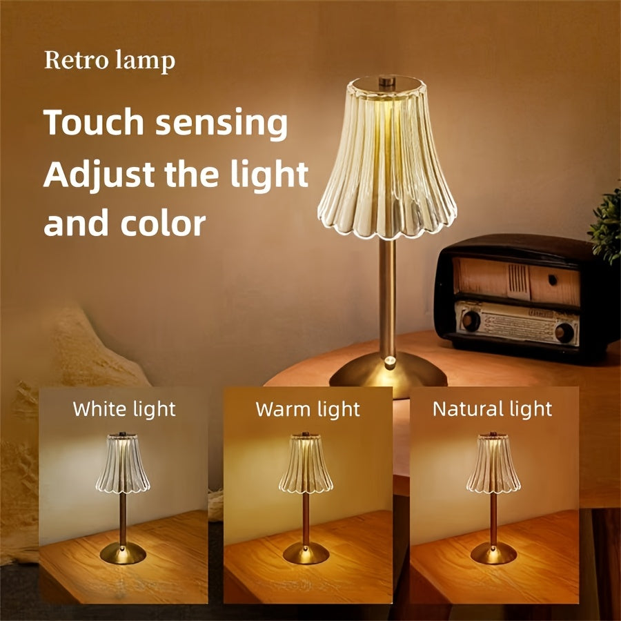 Modern retro LED crystal table lamp, art deco style crystal atmosphere lamp, touch-adjustable light effect, promote romantic and comfortable atmosphere, suitable for various room types