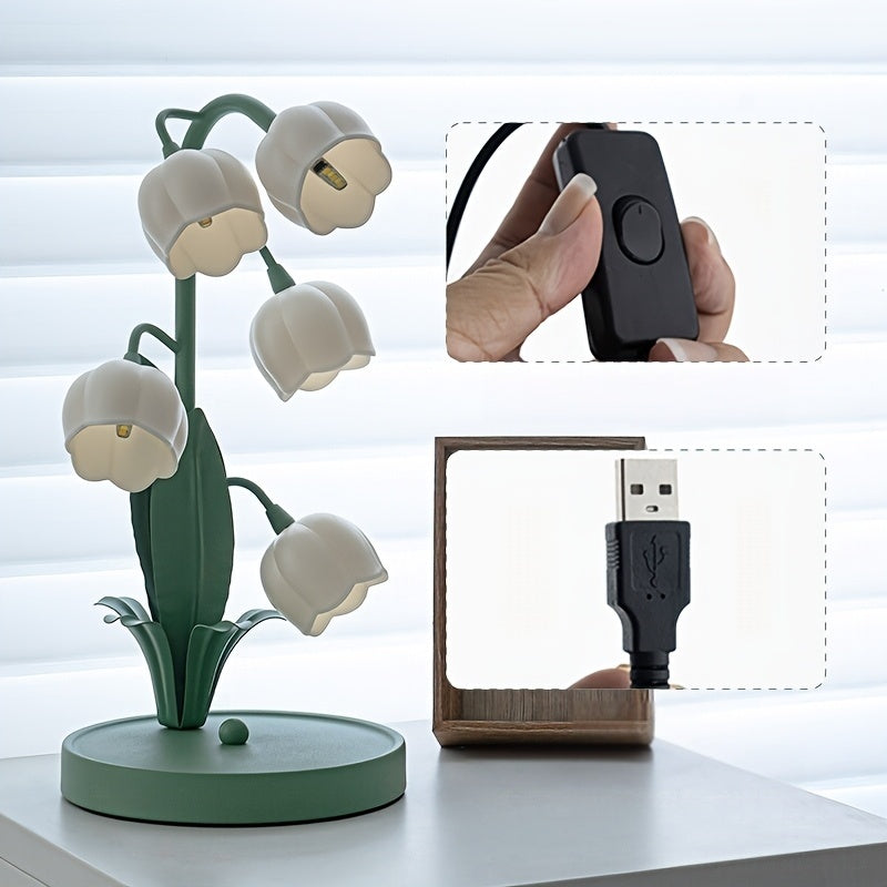 Elegant USB-Powered Flower Table Lamp with Faux Calla Lily Design - Modern Rustic Style, Matte Finish, 3-Light & Single-Light Modes, Ideal for Bedroom, Living Room, and Bar Ambiance, Table Lamp for Bedroom