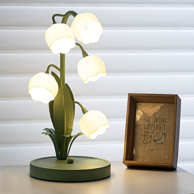 Elegant USB-Powered Flower Table Lamp with Faux Calla Lily Design - Modern Rustic Style, Matte Finish, 3-Light & Single-Light Modes, Ideal for Bedroom, Living Room, and Bar Ambiance, Table Lamp for Bedroom