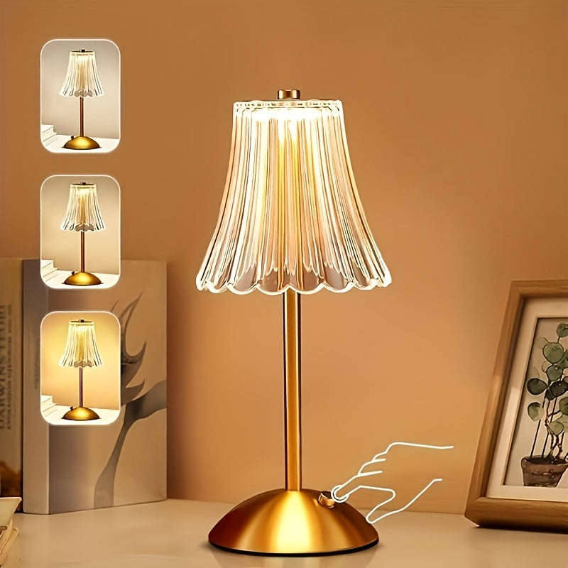 Modern retro LED crystal table lamp, art deco style crystal atmosphere lamp, touch-adjustable light effect, promote romantic and comfortable atmosphere, suitable for various room types