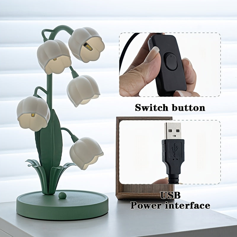 Elegant USB-Powered Flower Table Lamp with Faux Calla Lily Design - Modern Rustic Style, Matte Finish, 3-Light & Single-Light Modes, Ideal for Bedroom, Living Room, and Bar Ambiance, Table Lamp for Bedroom