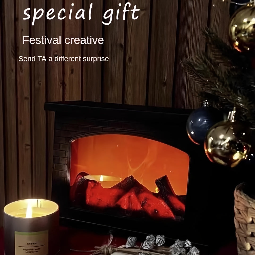 IP44 Rated Realistic Flame Fireplace Lamp - Battery & USB Powered, Retro Style Decoration for Indoor Rooms, Patios, Christmas & Halloween Themes