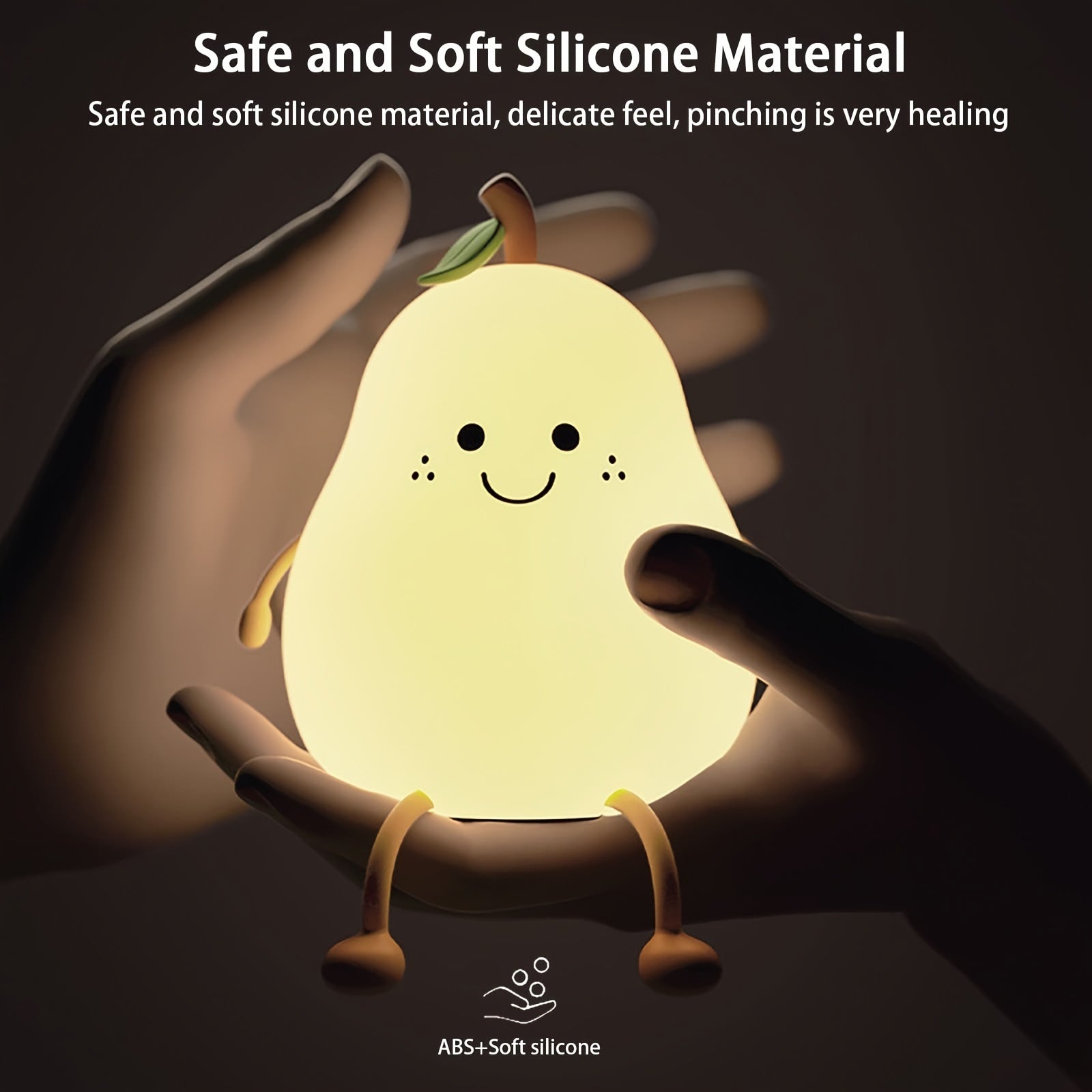 Cute Smiling Pear-Shaped LED Night Light - Touch Control, USB Rechargeable, Adjustable Brightness Silicone Bedside Lamp with Warm Glow, Perfect for Cozy Bedroom Atmosphere, Bedroom Night Light