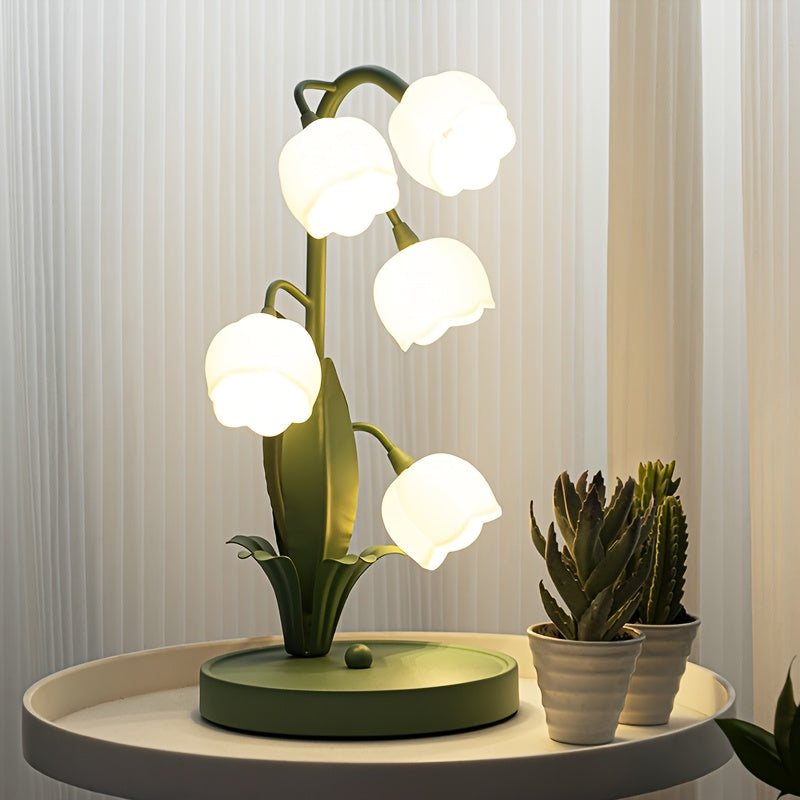 Elegant USB-Powered Flower Table Lamp with Faux Calla Lily Design - Modern Rustic Style, Matte Finish, 3-Light & Single-Light Modes, Ideal for Bedroom, Living Room, and Bar Ambiance, Table Lamp for Bedroom