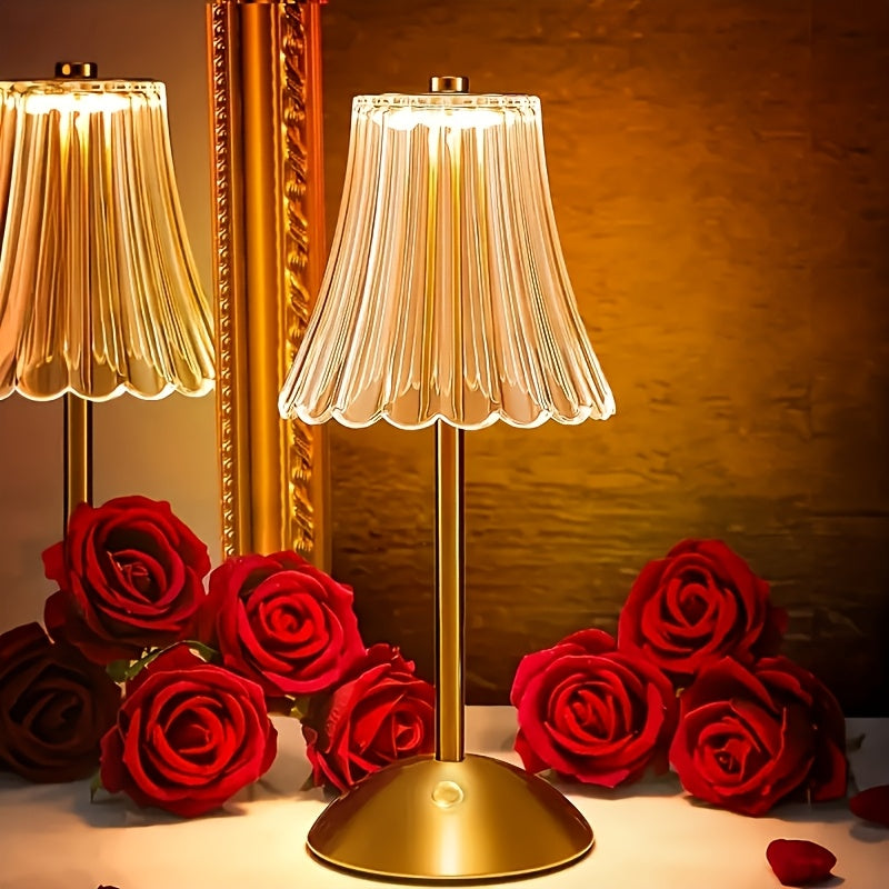 Modern retro LED crystal table lamp, art deco style crystal atmosphere lamp, touch-adjustable light effect, promote romantic and comfortable atmosphere, suitable for various room types